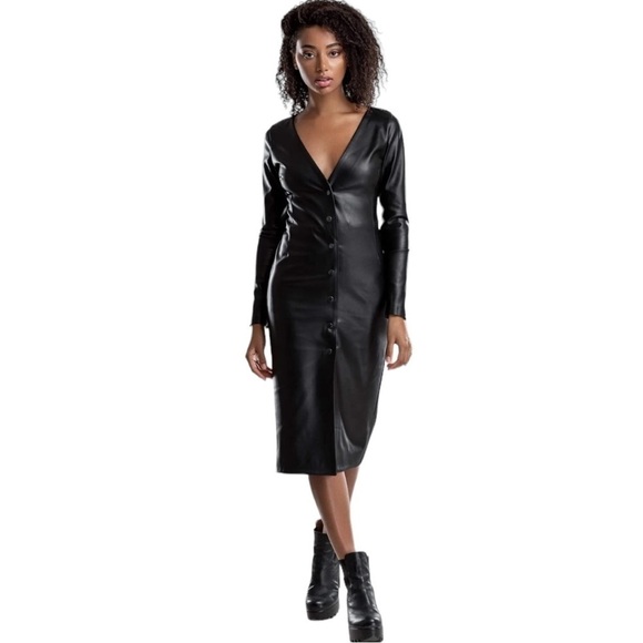 MDNT:45 Dresses & Skirts - MDNT:45 NWT Faux Leather Midi Dress Black Size XS
